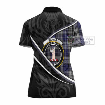 Napier Tartan Family Crest Women's Polo Shirt Celtic Scottish Thistle Floral