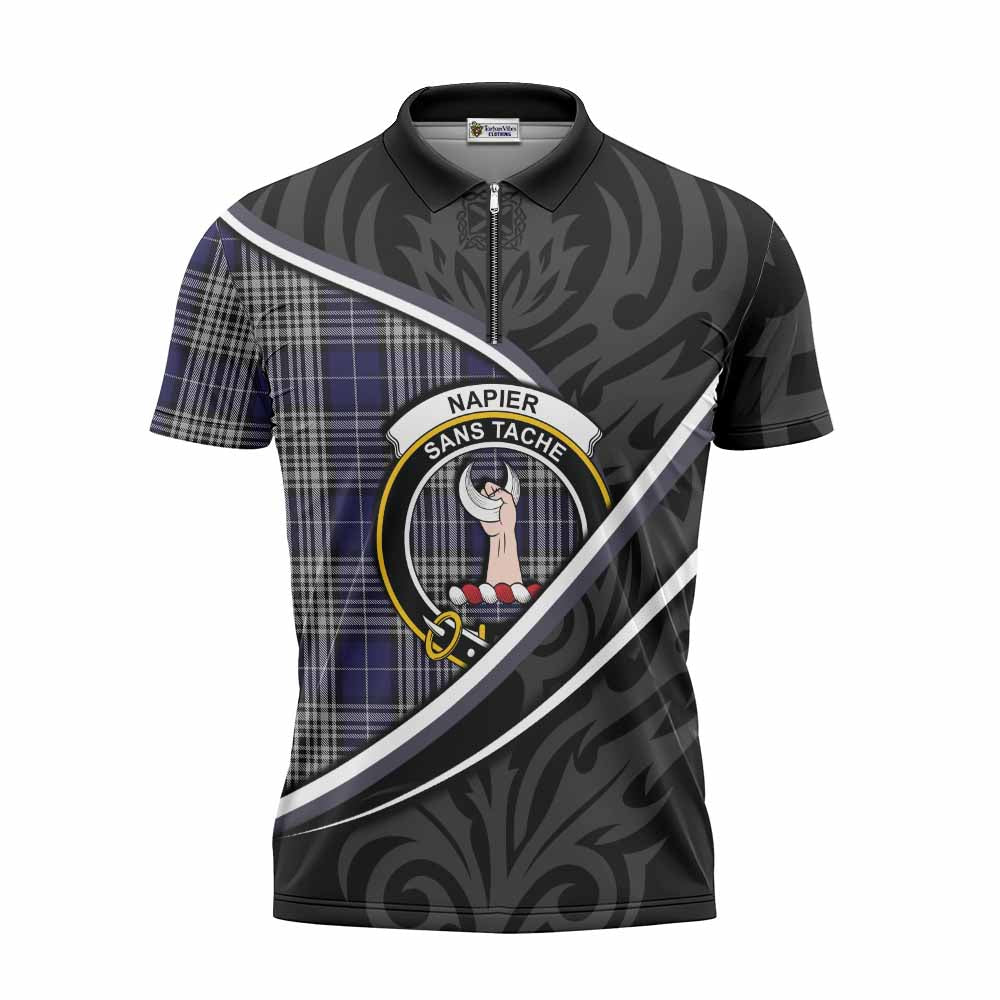 Napier Tartan Family Crest Zipper Polo Shirt Celtic Scottish Thistle Floral - Tartan Vibes Clothing