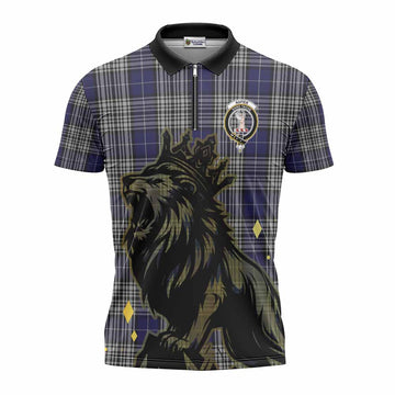 Napier Tartan Family Crest Zipper Polo Shirt Crowned Lion Roaring