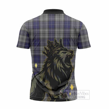 Napier Tartan Family Crest Zipper Polo Shirt Crowned Lion Roaring