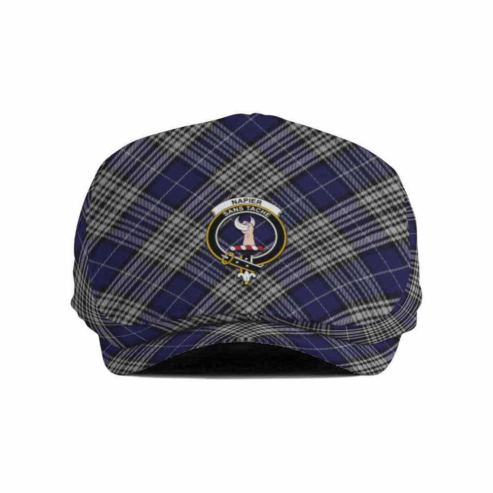 Napier Tartan Flat Cap, Jeff Cap Cross Style with Family Crest - Tartan Vibes Clothing