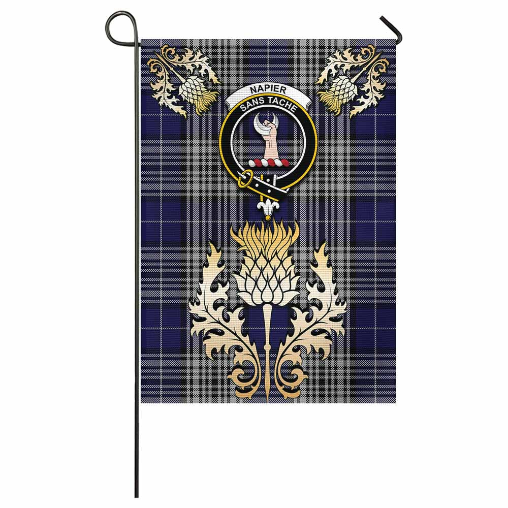 Napier Tartan Garden Flag with Golden Regal Scottish Thistle Emblem - Tartan Vibes Clothing