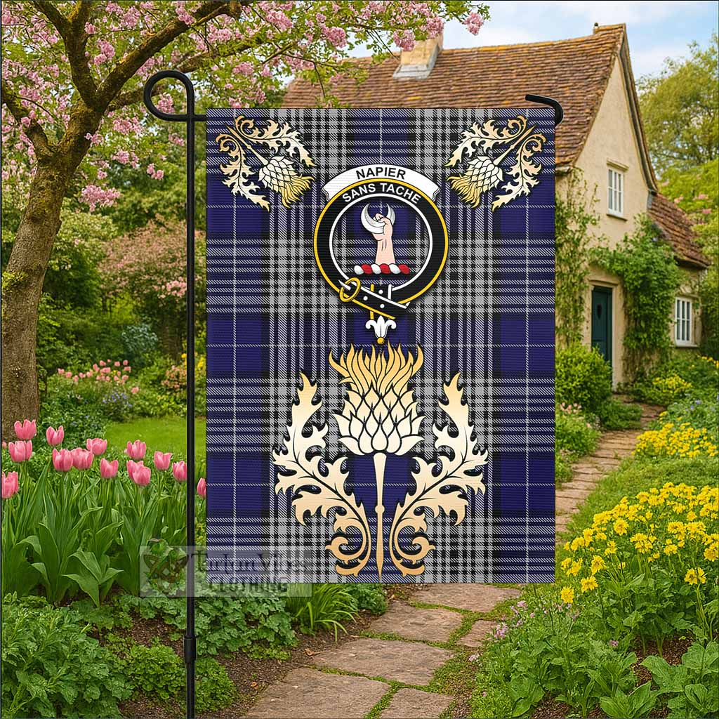 Napier Tartan Garden Flag with Golden Regal Scottish Thistle Emblem - Tartan Vibes Clothing