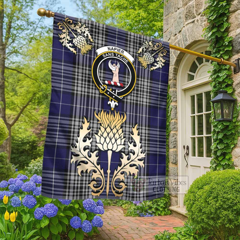 Napier Tartan Garden Flag with Golden Regal Scottish Thistle Emblem - Tartan Vibes Clothing
