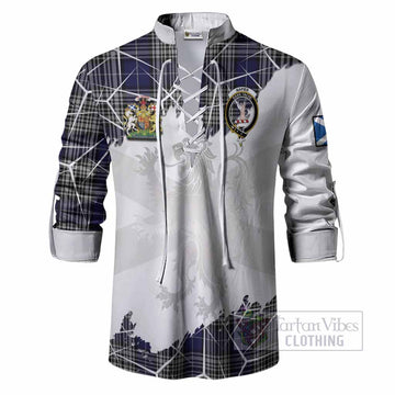 Napier Tartan Ghillie Shirt with Family Crest and Lion Rampant Grunge Style