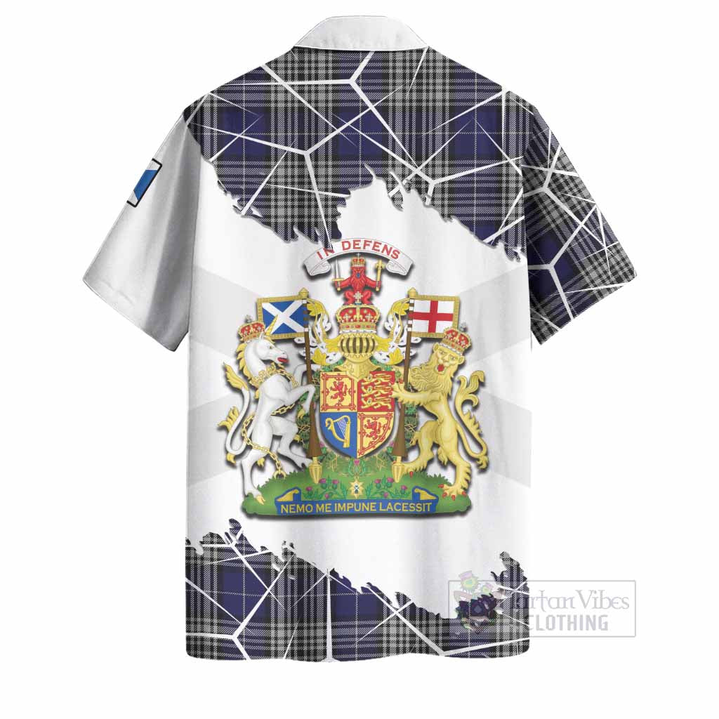 Napier Tartan Hawaiian Shirt with Family Crest and Lion Rampant Grunge Style