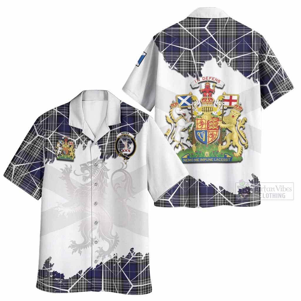 Napier Tartan Hawaiian Shirt with Family Crest and Lion Rampant Grunge Style