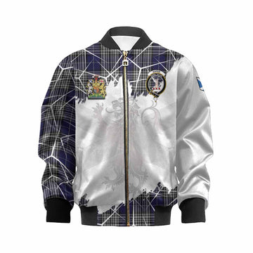 Napier Tartan Kid Bomber Jacket with Family Crest and Lion Rampant Grunge Style