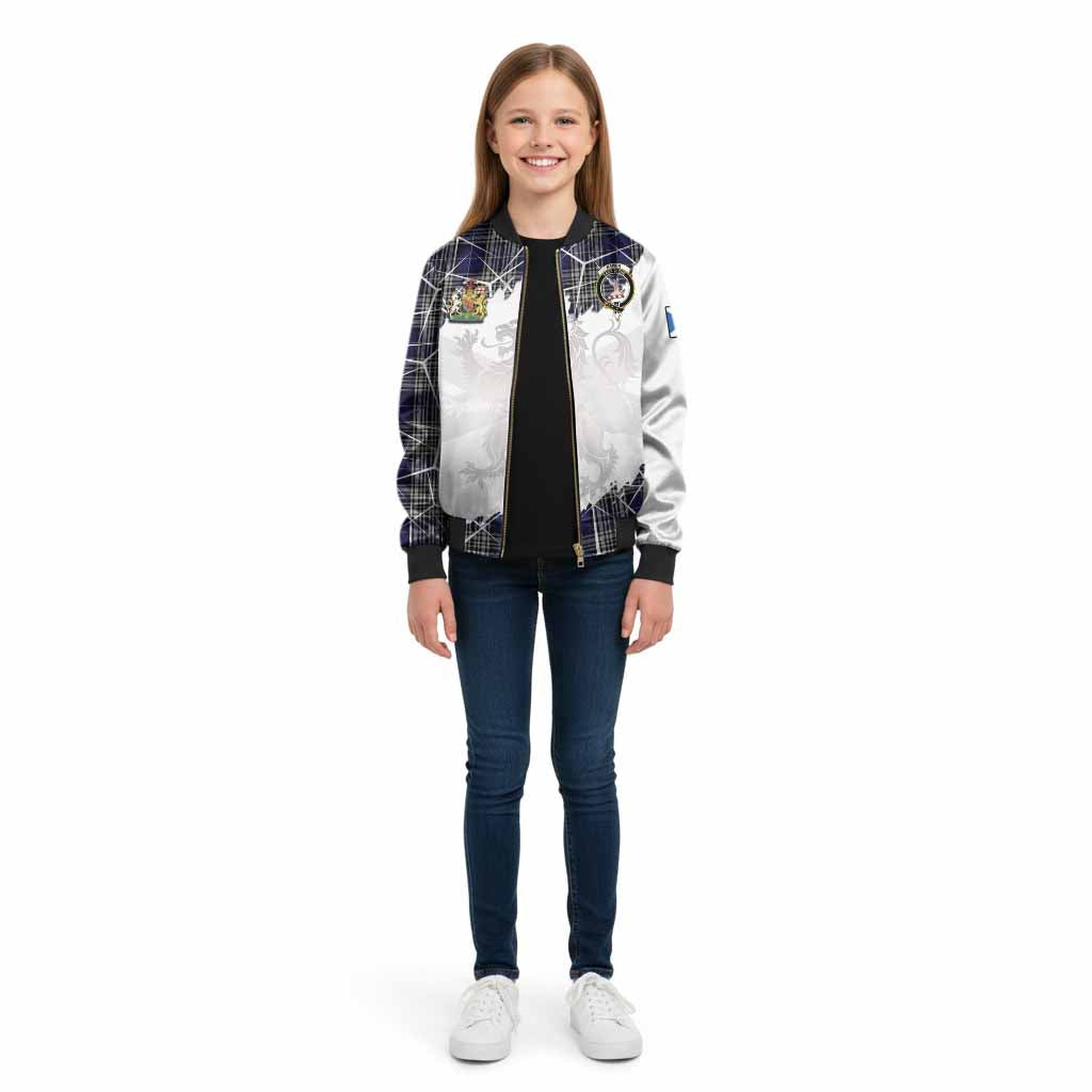 Napier Tartan Kid Bomber Jacket with Family Crest and Lion Rampant Grunge Style