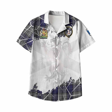 Napier Tartan Kid Hawaiian Shirt with Family Crest and Lion Rampant Grunge Style