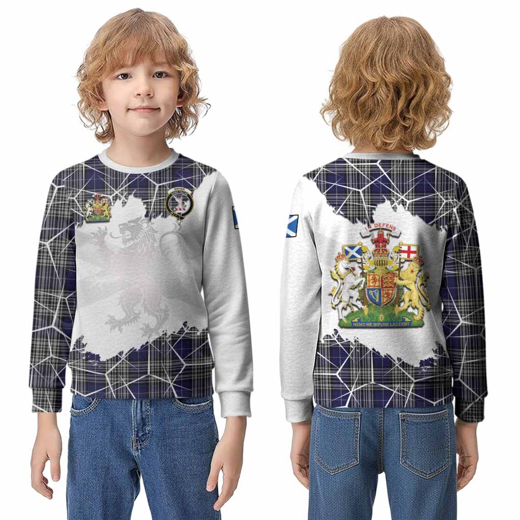 Napier Tartan Kid Knitted Sweatshirt with Family Crest and Lion Rampant Grunge Style