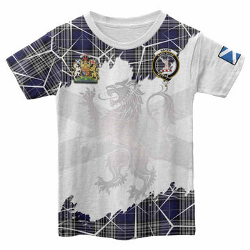 Napier Tartan Kid T-shirt with Family Crest and Lion Rampant Grunge Style