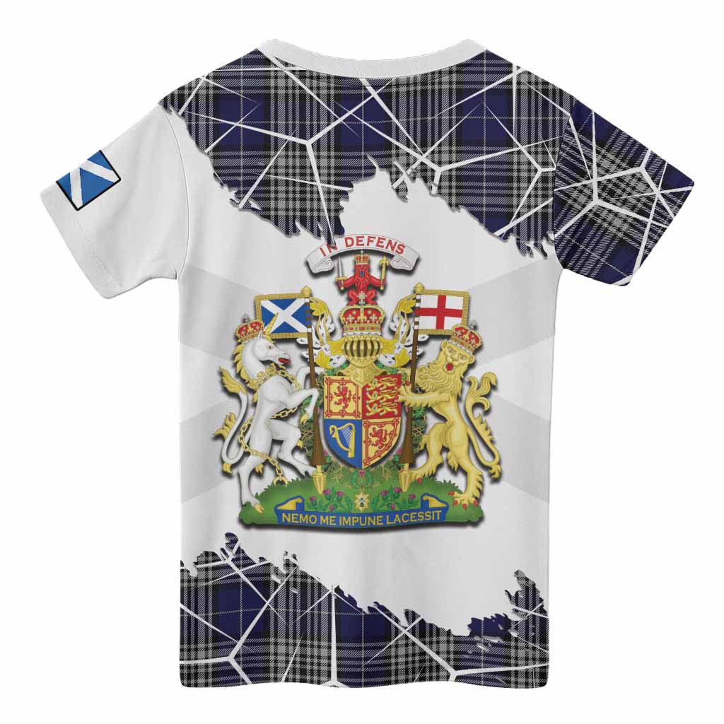 Napier Tartan Kid T-shirt with Family Crest and Lion Rampant Grunge Style