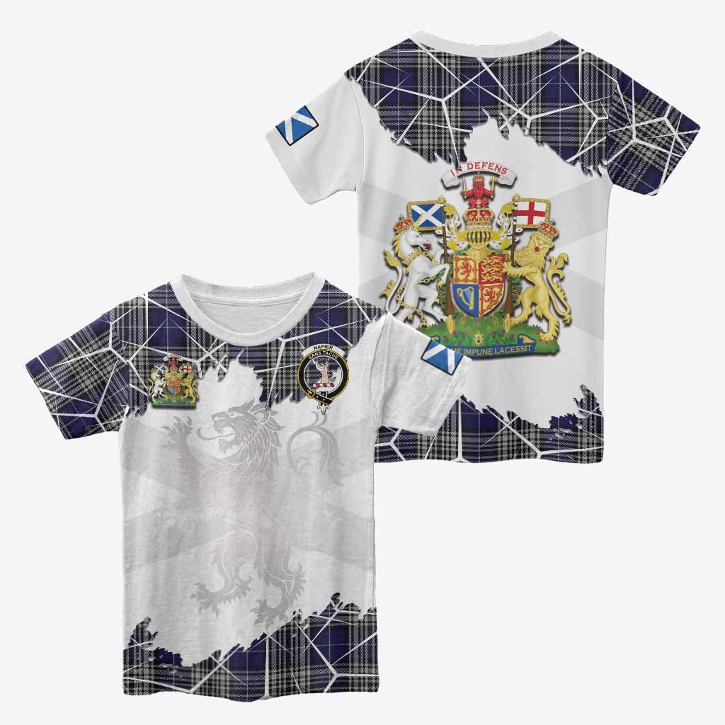 Napier Tartan Kid T-shirt with Family Crest and Lion Rampant Grunge Style