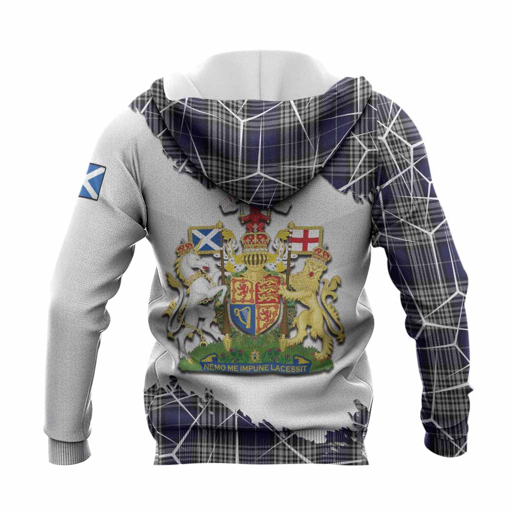 Napier Tartan Knitted Hoodie with Family Crest and Lion Rampant Grunge Style