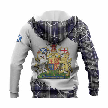 Napier Tartan Knitted Hoodie with Family Crest and Lion Rampant Grunge Style