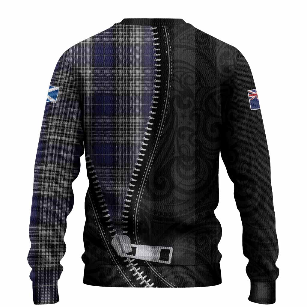 Napier Tartan Knitted Sweater New Zealand Pattern Unique Zipper Stylized
