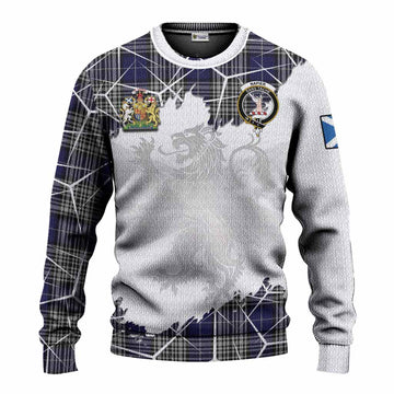 Napier Tartan Knitted Sweater with Family Crest and Lion Rampant Grunge Style