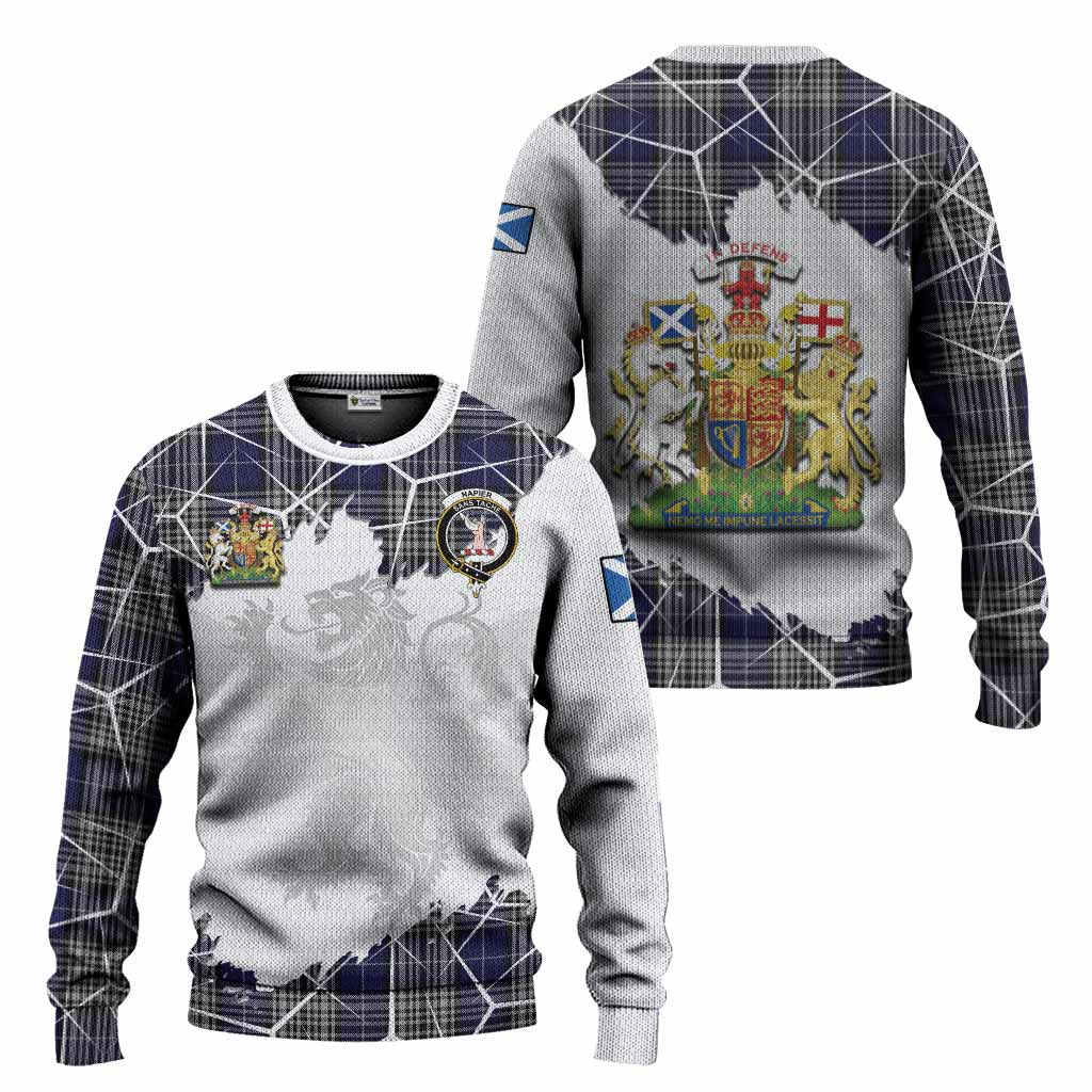 Napier Tartan Knitted Sweater with Family Crest and Lion Rampant Grunge Style