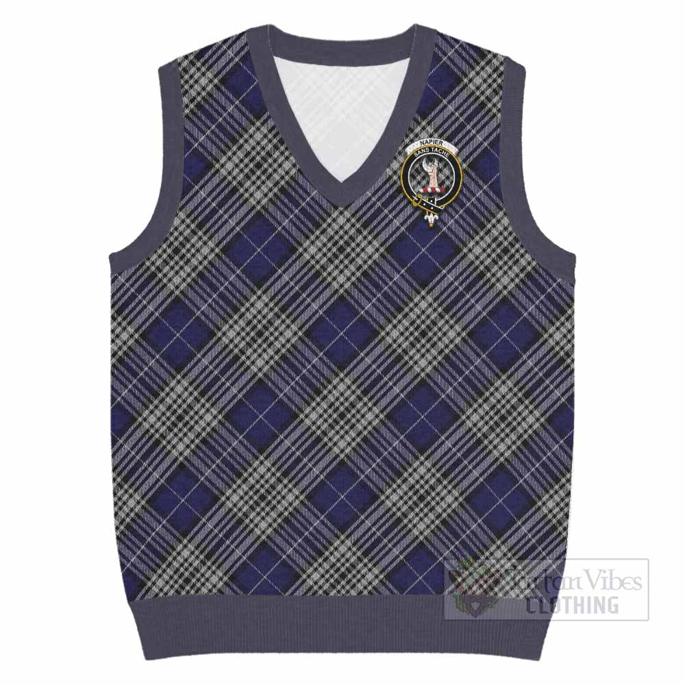 Napier Tartan Knitted V-Neck Vest with Family Crest Cross Style