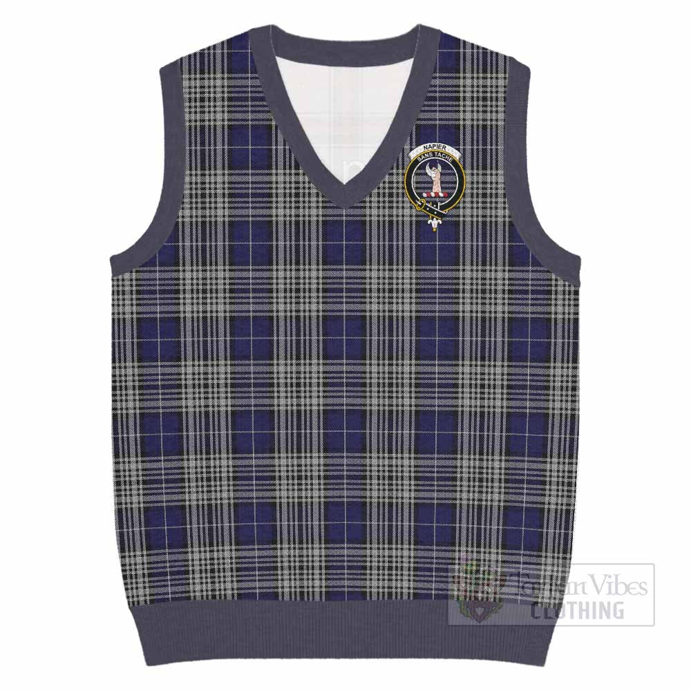 Napier Tartan Knitted V-Neck Vest with Family Crest - Tartan Vibes Clothing