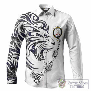 Napier Tartan Lion Roar Long Sleeve Button Shirts Alba Gu Brath with Celtic Motifs