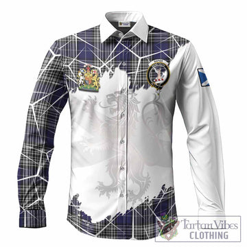 Napier Tartan Long Sleeve Button Shirts with Family Crest and Lion Rampant Grunge Style