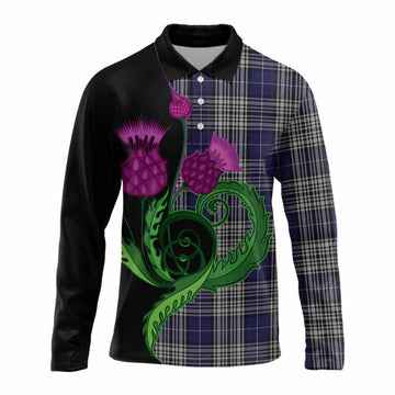 Napier Tartan Long Sleeve Polo Shirt Traditional Scottish Thistle