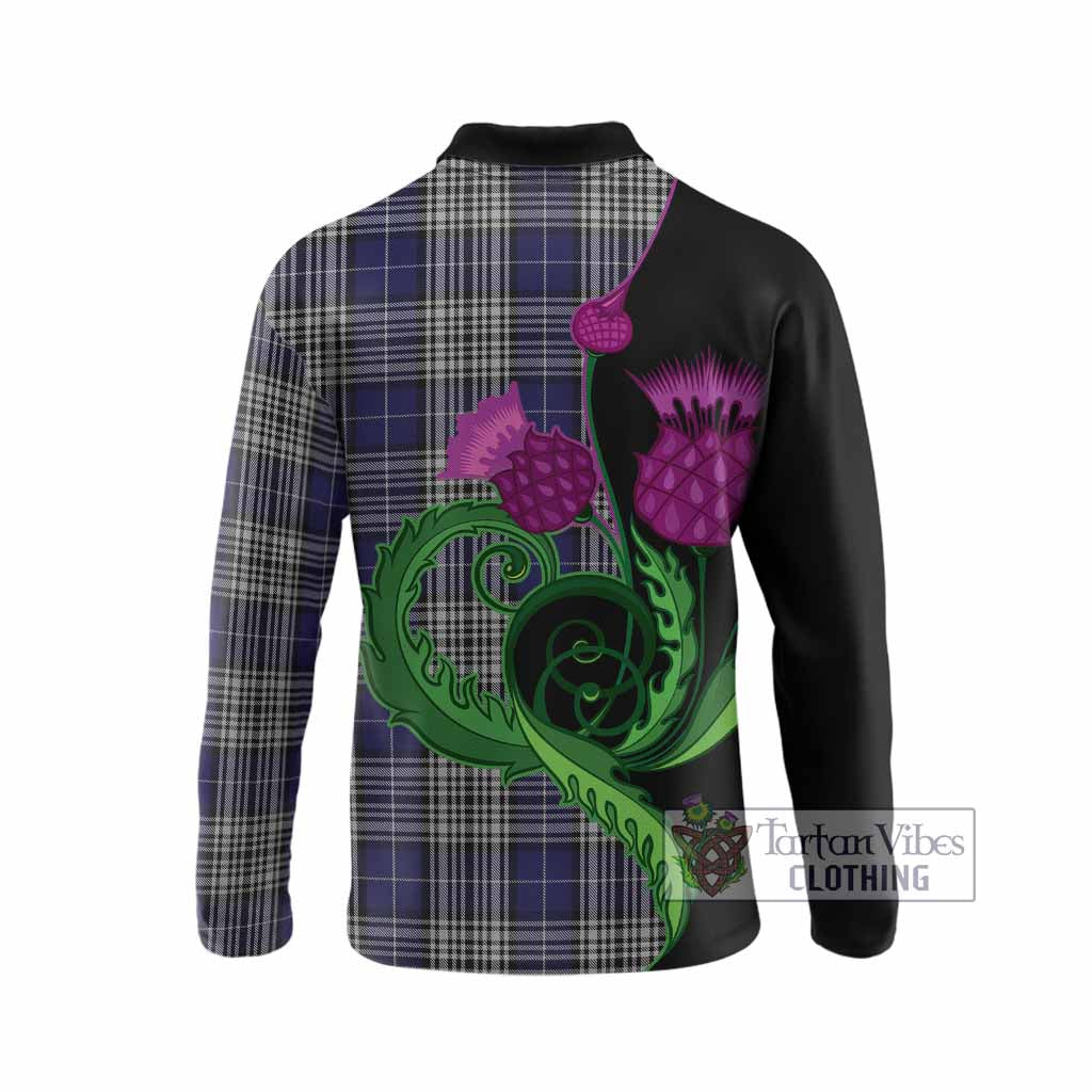 Napier Tartan Long Sleeve Polo Shirt Traditional Scottish Thistle