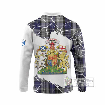 Napier Tartan Long Sleeve Polo Shirt with Family Crest and Lion Rampant Grunge Style