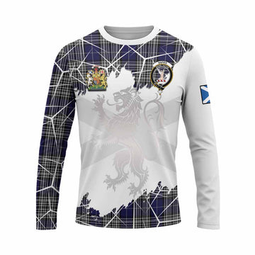 Napier Tartan Long Sleeve T-Shirt with Family Crest and Lion Rampant Grunge Style