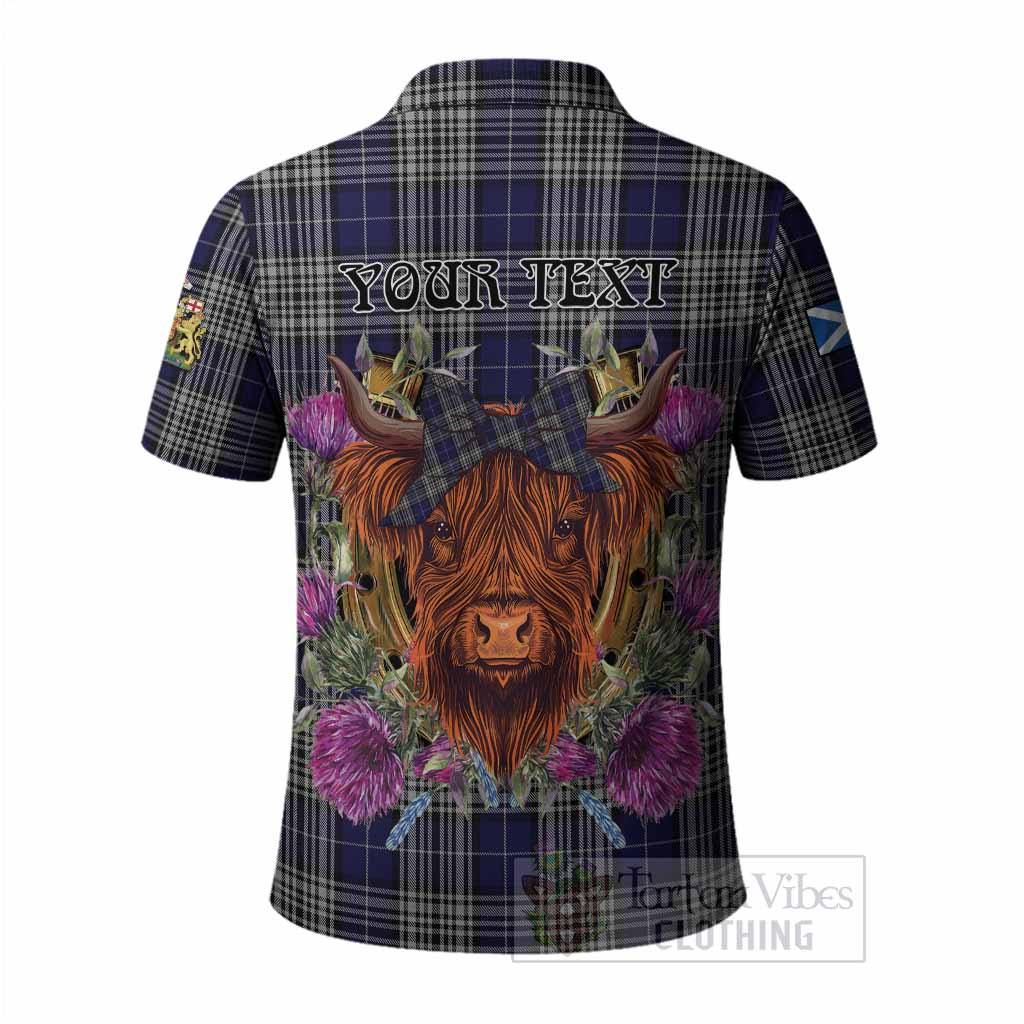 Napier Tartan Polo Shirt Scottish Thistle Heilan Coo
