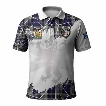 Napier Tartan Polo Shirt with Family Crest and Lion Rampant Grunge Style
