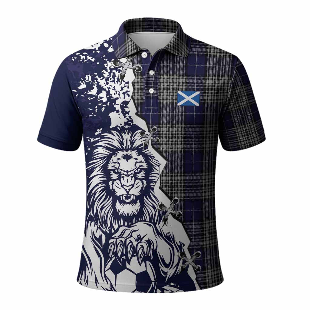 Napier Tartan Scottish Polo Shirt Angry Lion With Soccer Ball Style