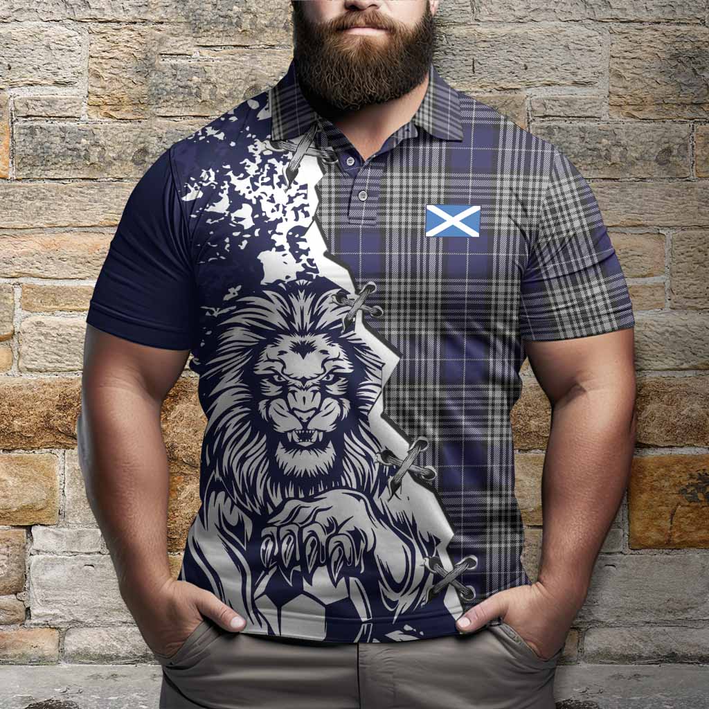 Napier Tartan Scottish Polo Shirt Angry Lion With Soccer Ball Style