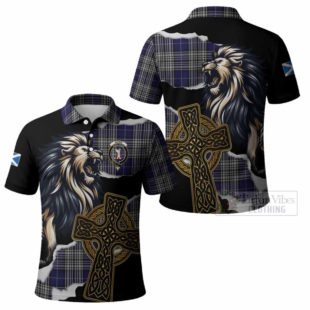 Napier Tartan Scottish Polo Shirt Lion Celtic Heritage