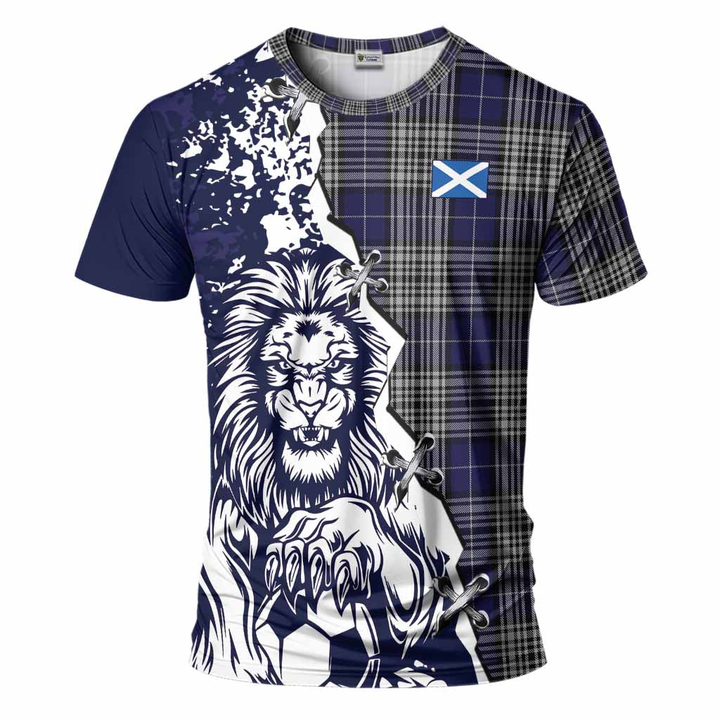 Napier Tartan Scottish T-Shirt Angry Lion With Soccer Ball Style