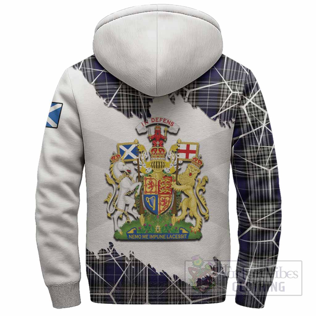 Napier Tartan Sherpa Hoodie with Family Crest and Lion Rampant Grunge Style