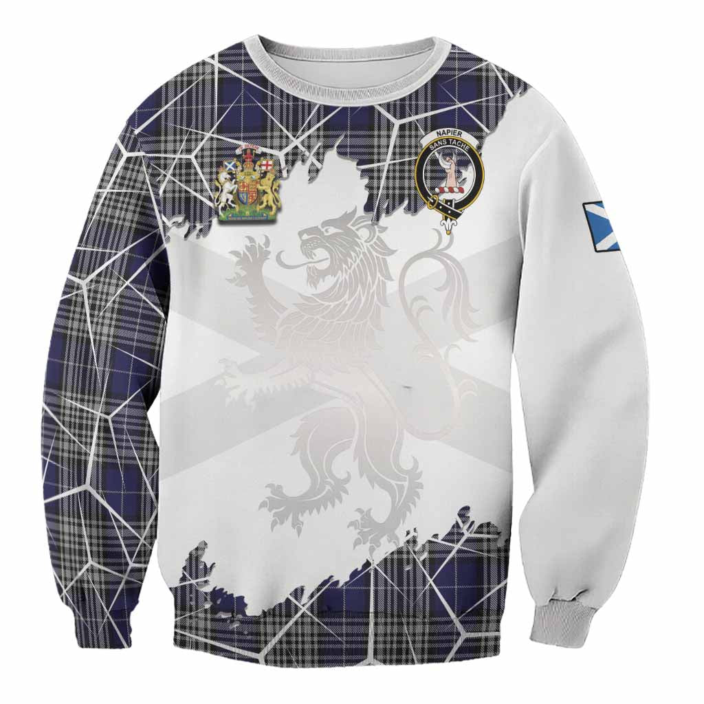 Napier Tartan Sweatshirt with Family Crest and Lion Rampant Grunge Style