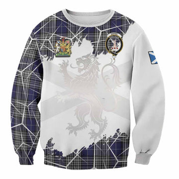 Napier Tartan Sweatshirt with Family Crest and Lion Rampant Grunge Style