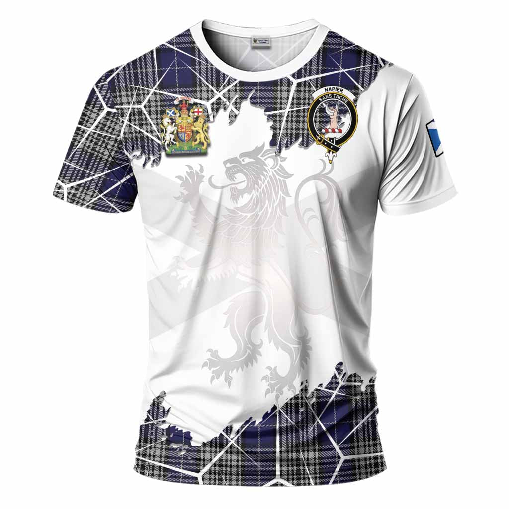 Napier Tartan T-Shirt with Family Crest and Lion Rampant Grunge Style