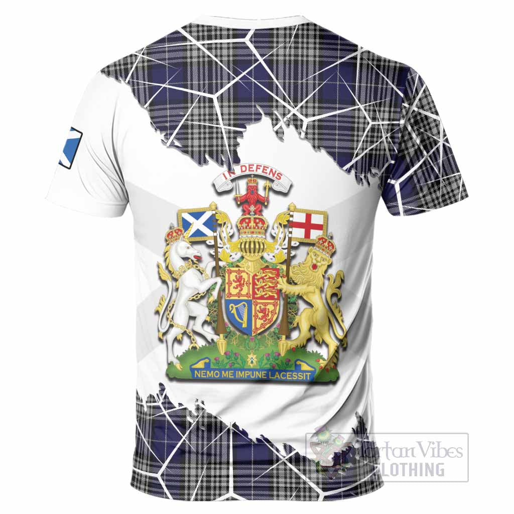 Napier Tartan T-Shirt with Family Crest and Lion Rampant Grunge Style