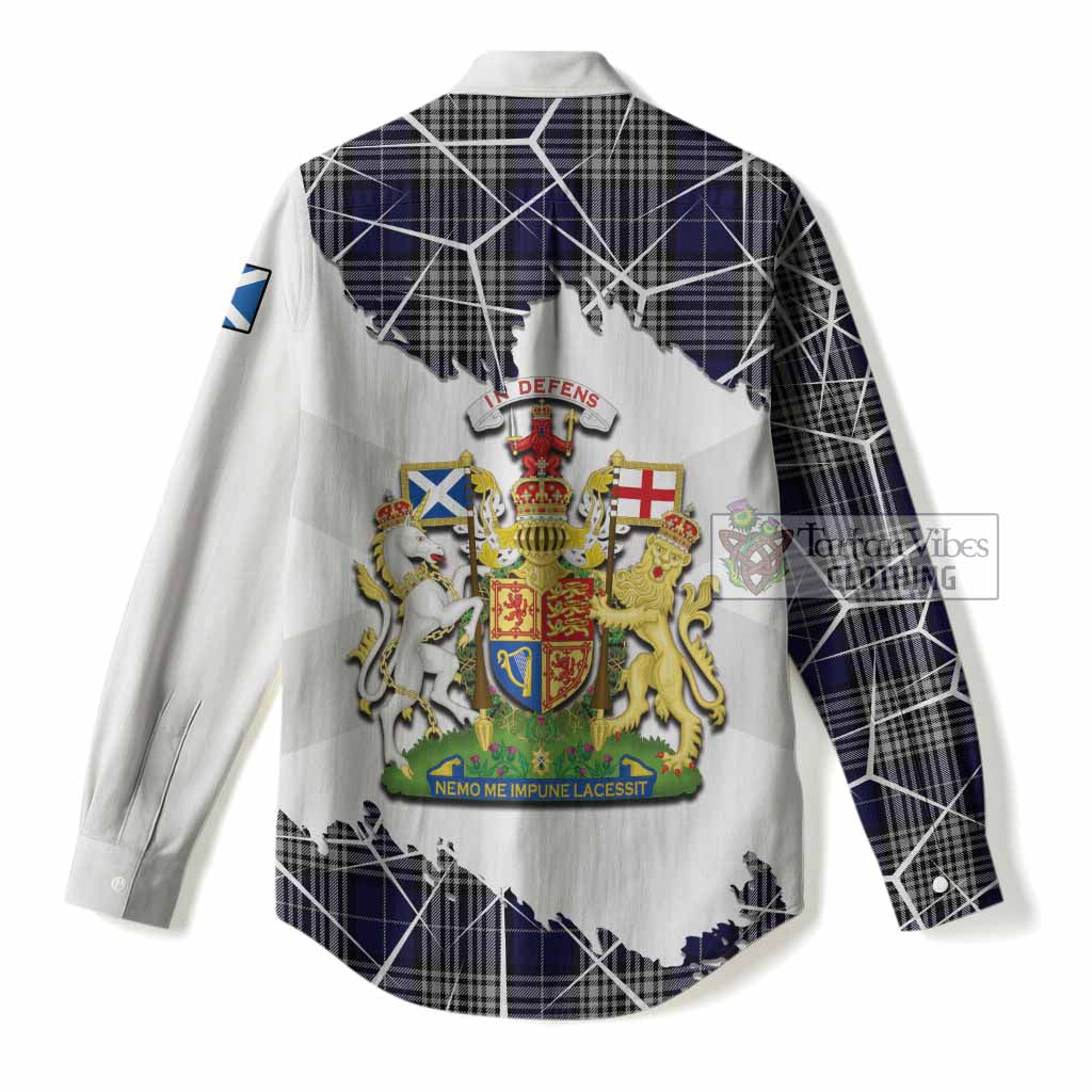 Napier Tartan Women Casual Shirt with Family Crest and Lion Rampant Grunge Style
