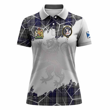 Napier Tartan Women Polo Shirt with Family Crest and Lion Rampant Grunge Style