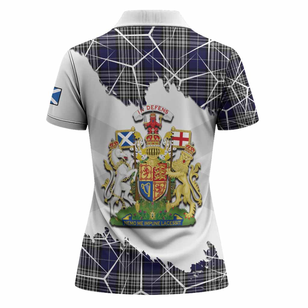Napier Tartan Women Polo Shirt with Family Crest and Lion Rampant Grunge Style