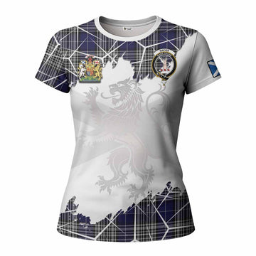 Napier Tartan Women T shirt with Family Crest and Lion Rampant Grunge Style
