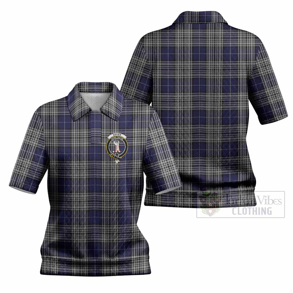 Napier Tartan Women’s Polo Sweater Top with Family Crest