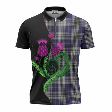 Napier Tartan Zipper Polo Shirt Traditional Scottish Thistle