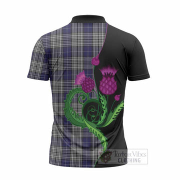 Napier Tartan Zipper Polo Shirt Traditional Scottish Thistle