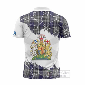 Napier Tartan Zipper Polo Shirt with Family Crest and Lion Rampant Grunge Style